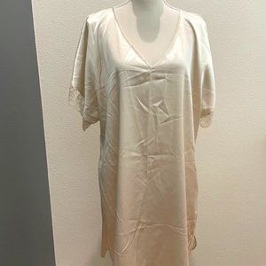 Satin Like Champagne V-Neck Short Nightgown-Classic